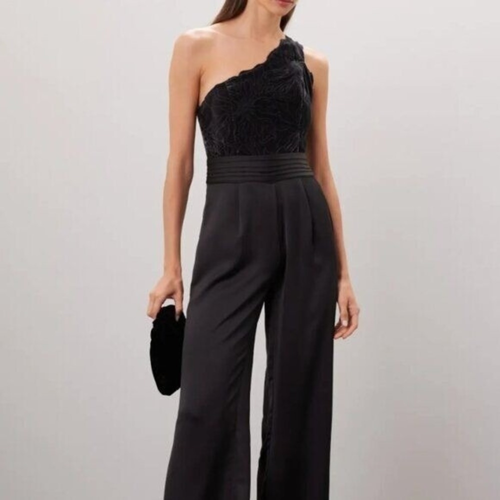 Ramy Brook Size 4 Velvet One Shoulder Wide Leg Jumpsuit Cocktail Hour Wedding